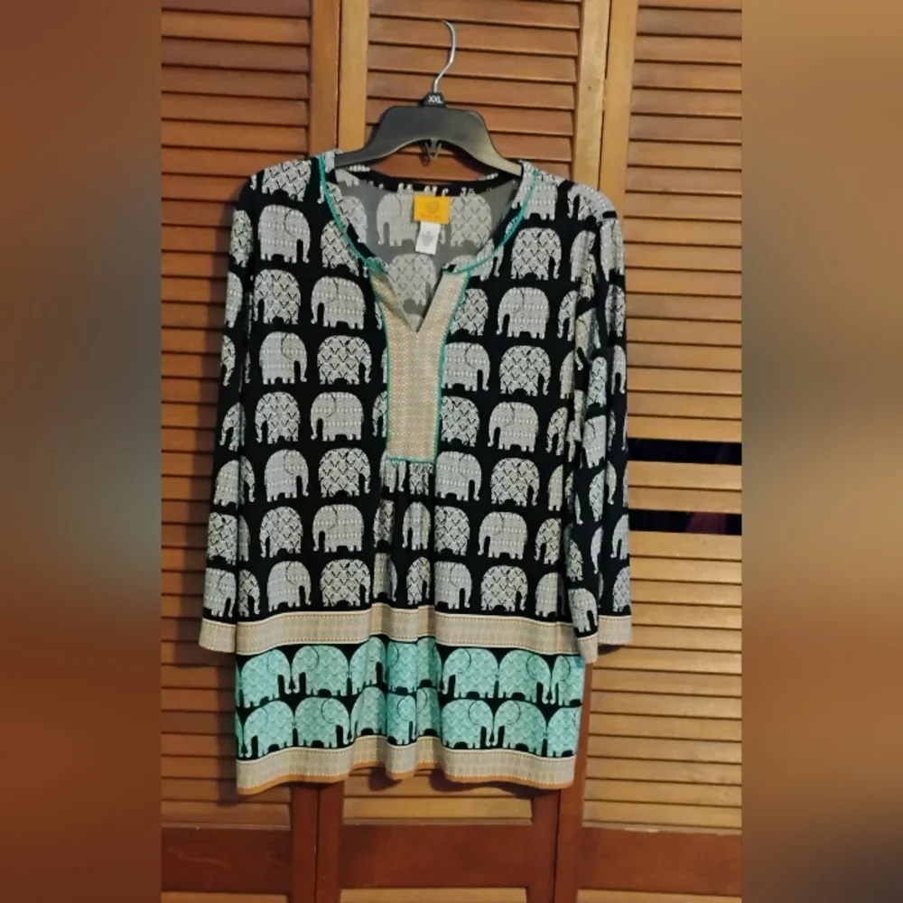 Ruby Rd Black and White Elephant Print Tunic. Boho Style. Size XL - Picture 7 of 10
